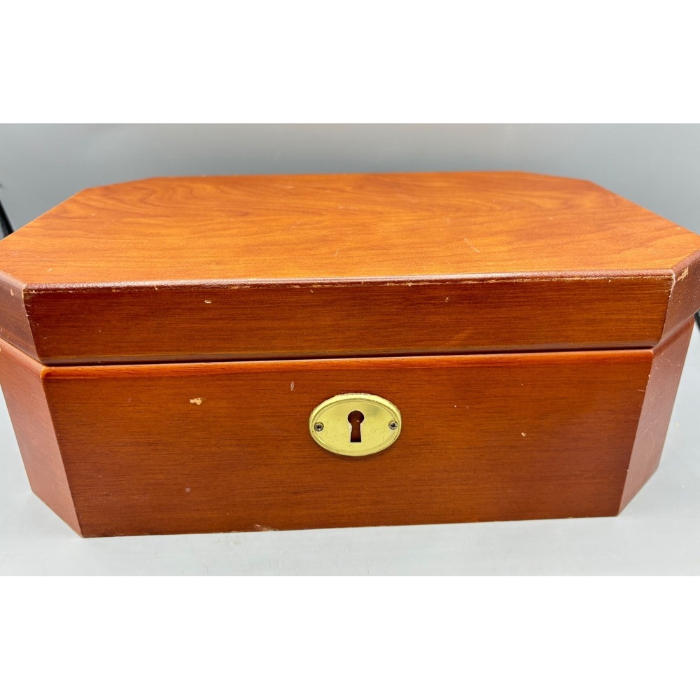 Vintage Wooden Jewelry‎ Box Insert Necklace Hooks Ring Tray Large Hinged